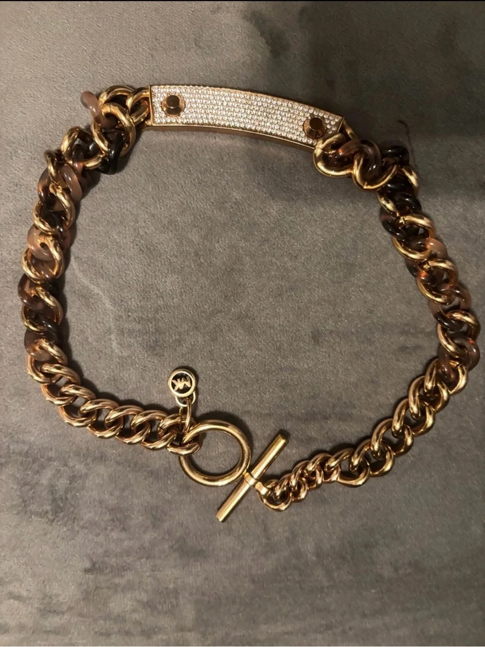 Michael Kors Pave Crystal ID Toggle Gold Tone Necklace